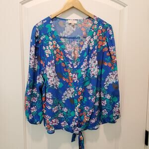NWOT Loft Blue Floral Blouse Shirt 3/4 Sleeve - Sz Large - Retail $70 XL